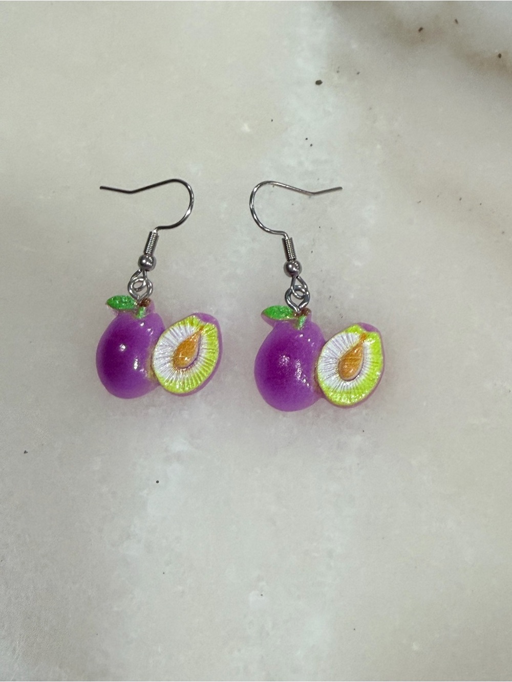 Purple Plum Fruit Earrings Handmade Novelty Jewelry